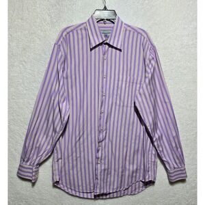 Hickey Freeman Men's Large Purple Striped Button Down Shirt Woven in Italy L